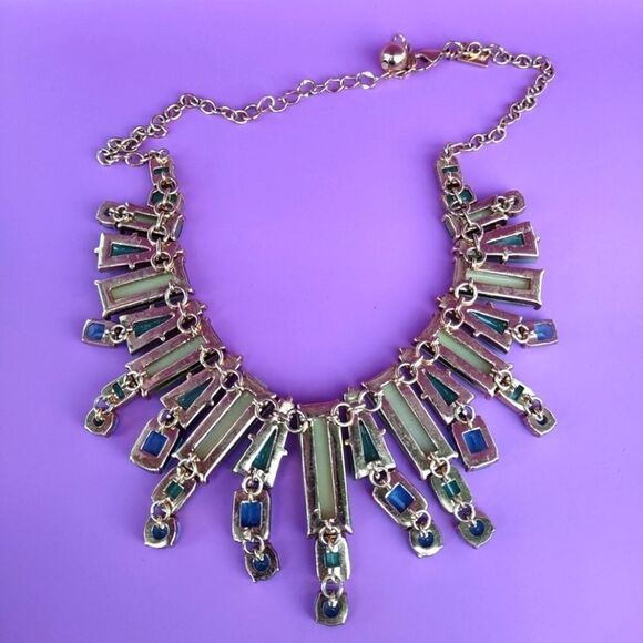 Kate Spade Beach Gem Aqua Blue Seaglass 12k Gold P Statement Bib Necklace - Picture 7 of 8